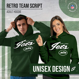 New York Jets NFL Adult Unisex Retro Script Ultra Soft Fleece Hooded Sweatshirt - Forest Green