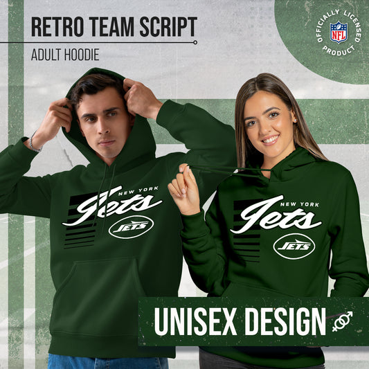 New York Jets NFL Adult Unisex Retro Script Ultra Soft Fleece Hooded Sweatshirt - Forest Green
