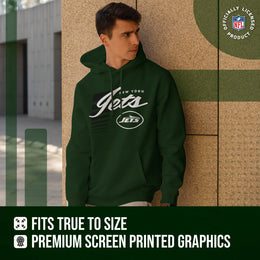 New York Jets NFL Adult Unisex Retro Script Ultra Soft Fleece Hooded Sweatshirt - Forest Green