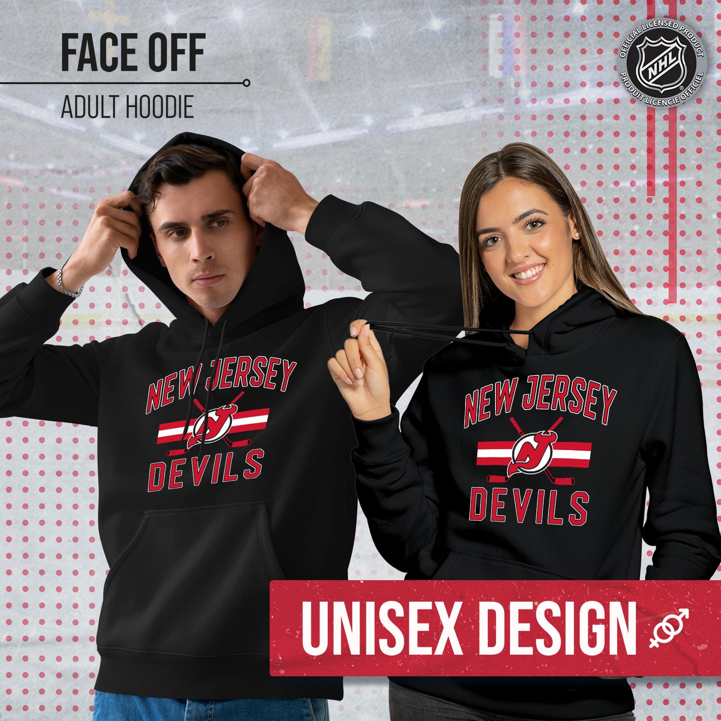 New Jersey Devils Adult NHL Face Off Hockey Fleece Hooded Sweatshirt - Black