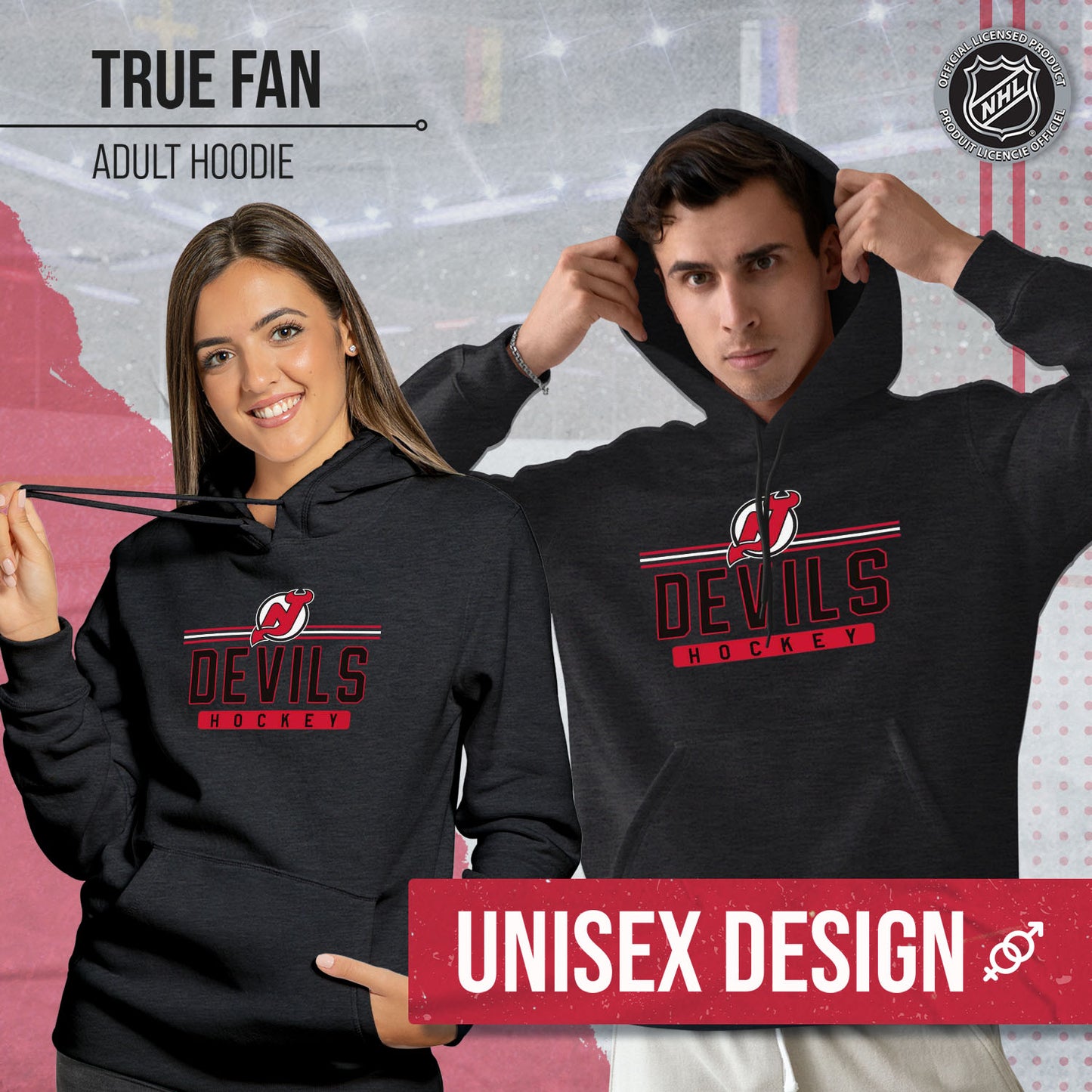 New Jersey Devils NHL Adult Heather Charcoal True Fan Hooded Sweatshirt Unisex - Charcoal