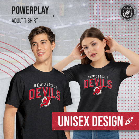 New Jersey Devils NHL Adult Powerplay Heathered Unisex T-Shirt - Black Heather