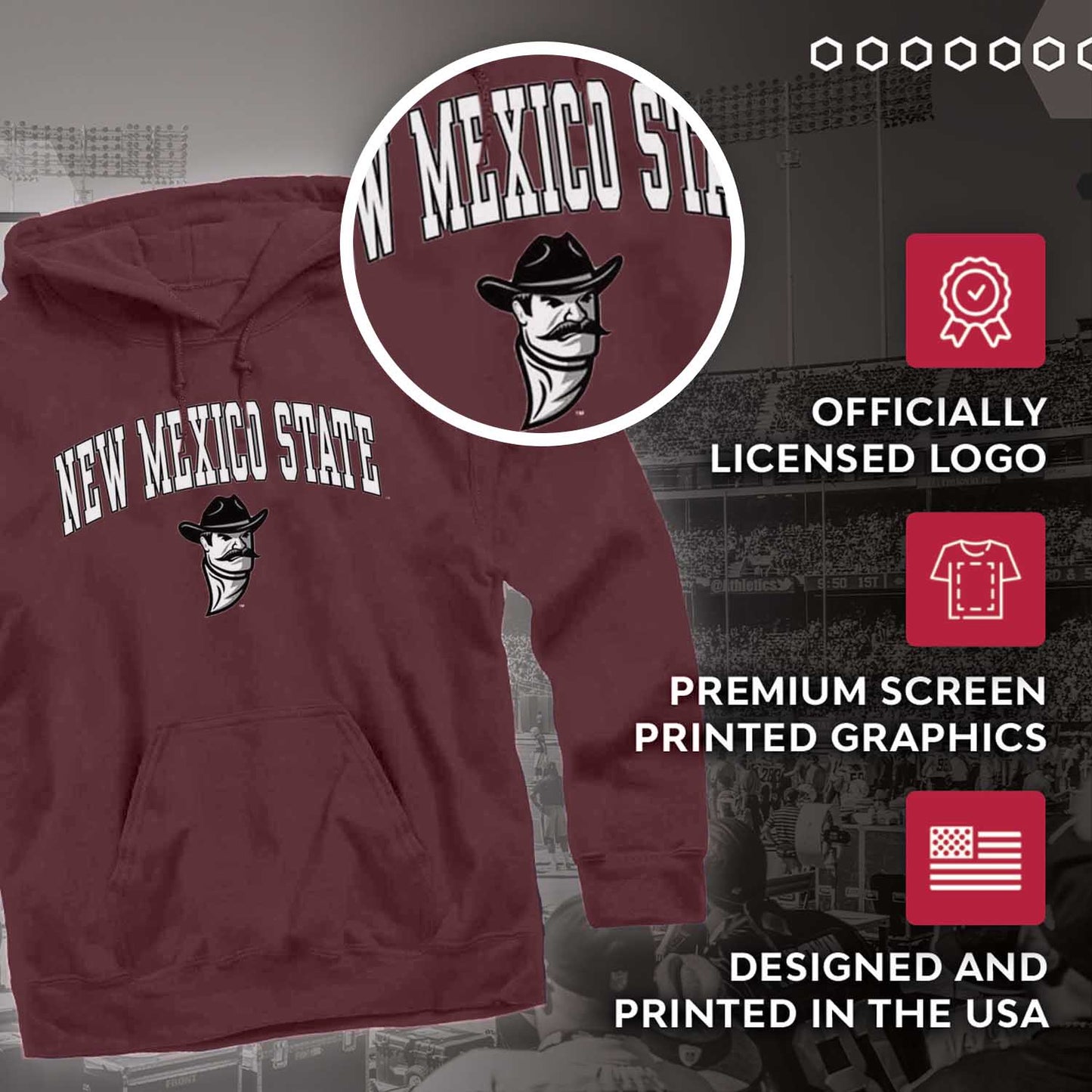 New Mexico State Aggies Adult Arch & Logo Soft Style Gameday Hooded Sweatshirt - Maroon