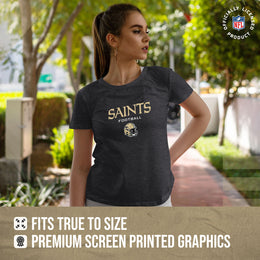 New Orleans Saints Women's NFL Football Helmet Short Sleeve Tagless T-Shirt - Charcoal