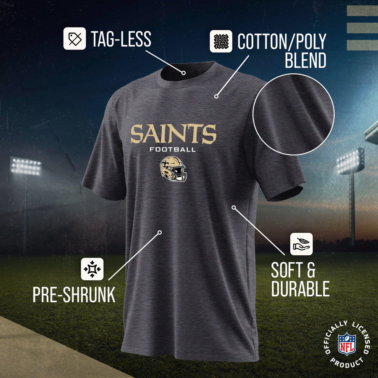 New Orleans Saints NFL Youth Football Helmet Tagless T-Shirt - Charcoal