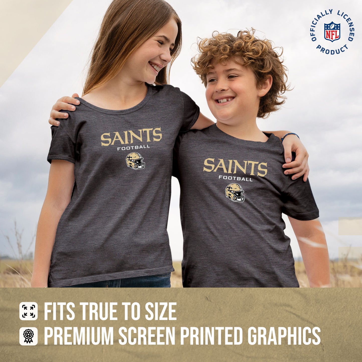 New Orleans Saints NFL Youth Football Helmet Tagless T-Shirt - Charcoal