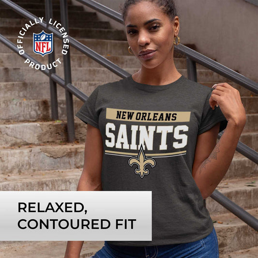 New Orleans Saints NFL Women's Team Block Charcoal Tagless T-Shirt - Charcoal