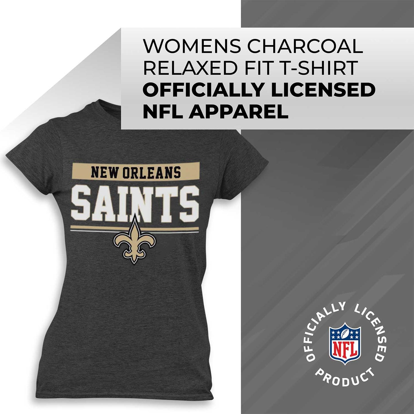New Orleans Saints NFL Women's Team Block Plus Sized Relaxed Fit T-Shirt - Charcoal