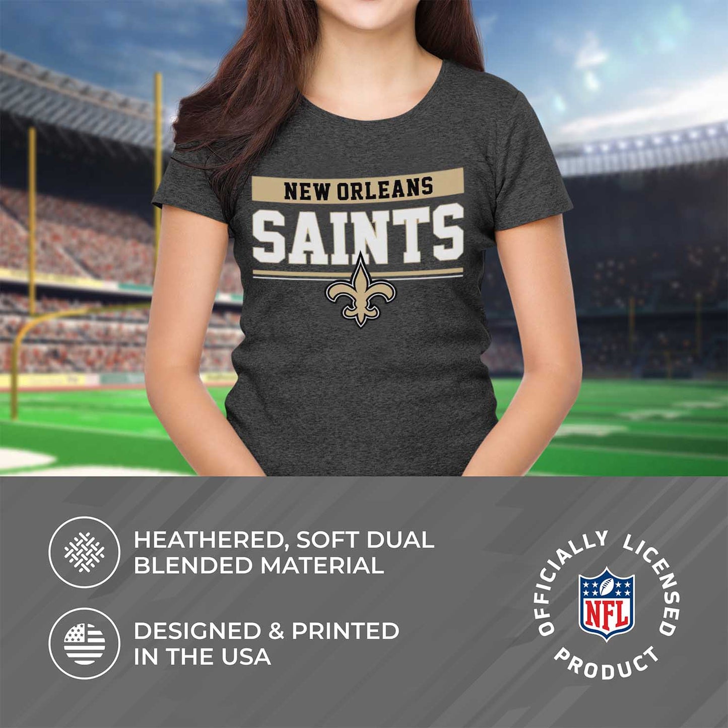 New Orleans Saints NFL Women's Team Block Charcoal Tagless T-Shirt - Charcoal