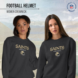 New Orleans Saints Women's NFL Football Helmet Charcoal Slouchy Crewneck -Tagless Lightweight Pullover - Charcoal