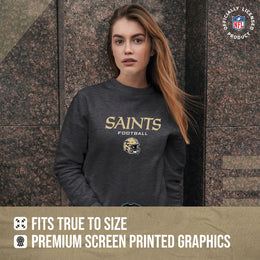 New Orleans Saints Women's NFL Football Helmet Charcoal Slouchy Crewneck -Tagless Lightweight Pullover - Charcoal