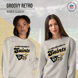 New Orleans Saints NFL Womens Groovy Retro Slouchy Crewneck - Off White