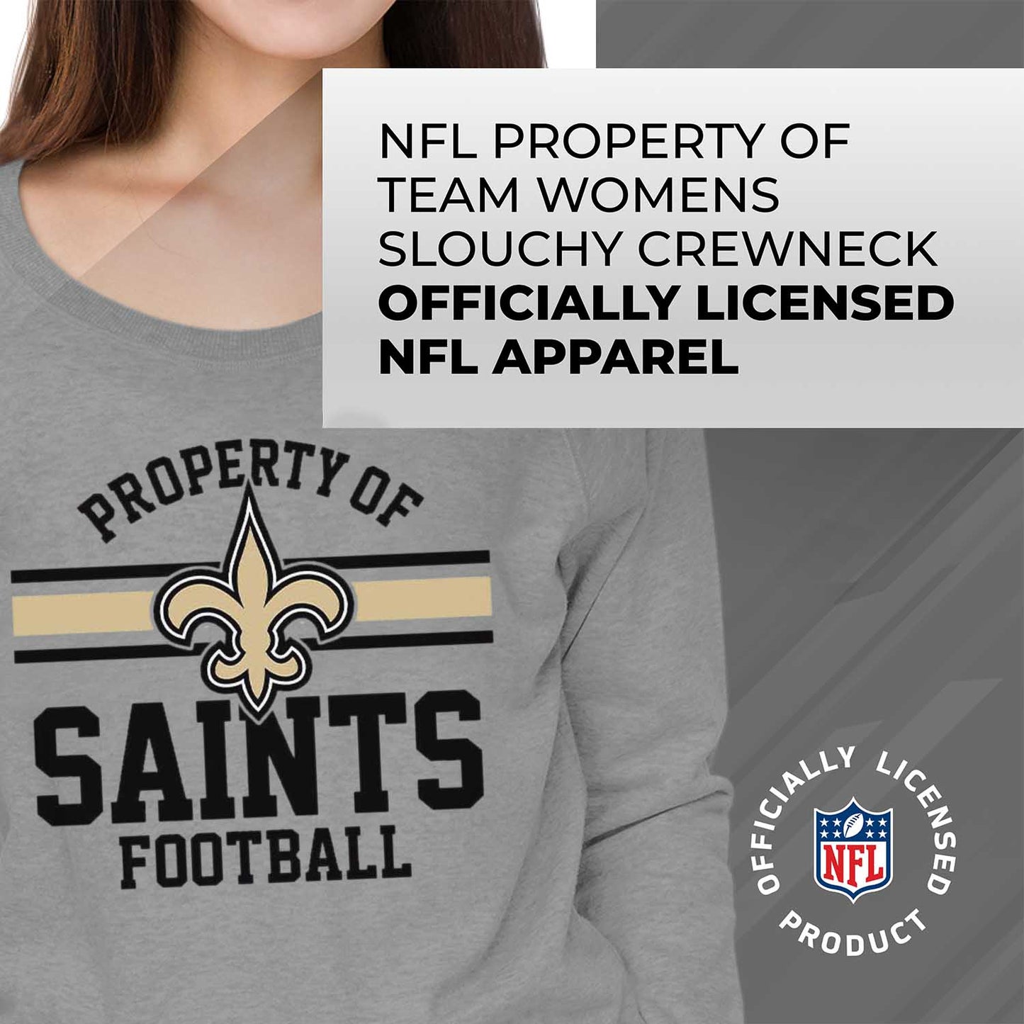 New Orleans Saints NFL Womens Property of Lighweight Crew Neck - Sport Gray