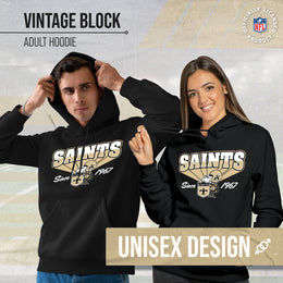 New Orleans Saints NFL Adult Unisex Vintage Block Ultra Soft Fleece Hooded Sweatshirt - Black