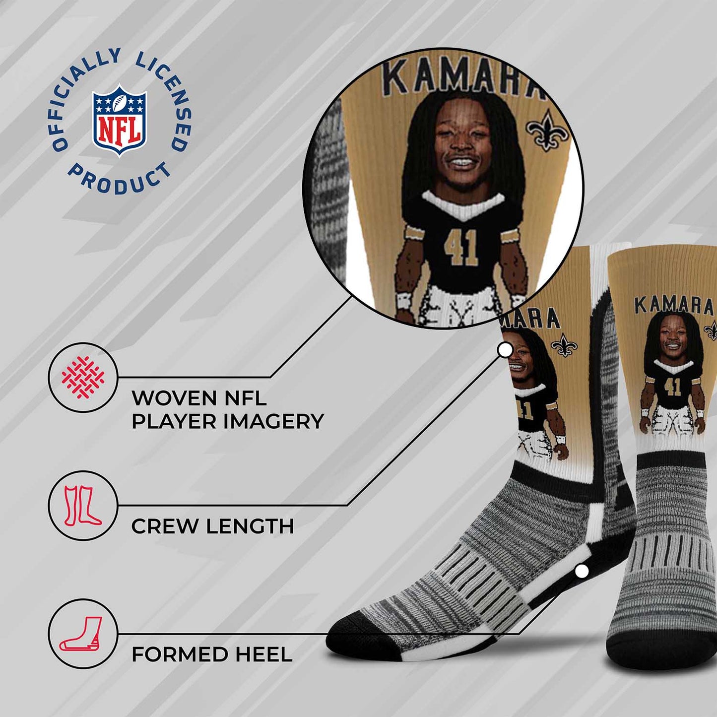 New Orleans Saints NFL Adult V Curve MVP Player Crew Socks - Old Gold