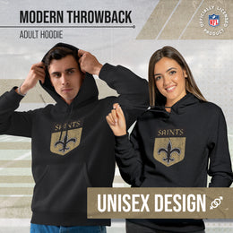 New Orleans Saints NFL Adult Unisex Modern Throwback Ultra Soft Fleece Hooded Sweatshirt - Black Heather