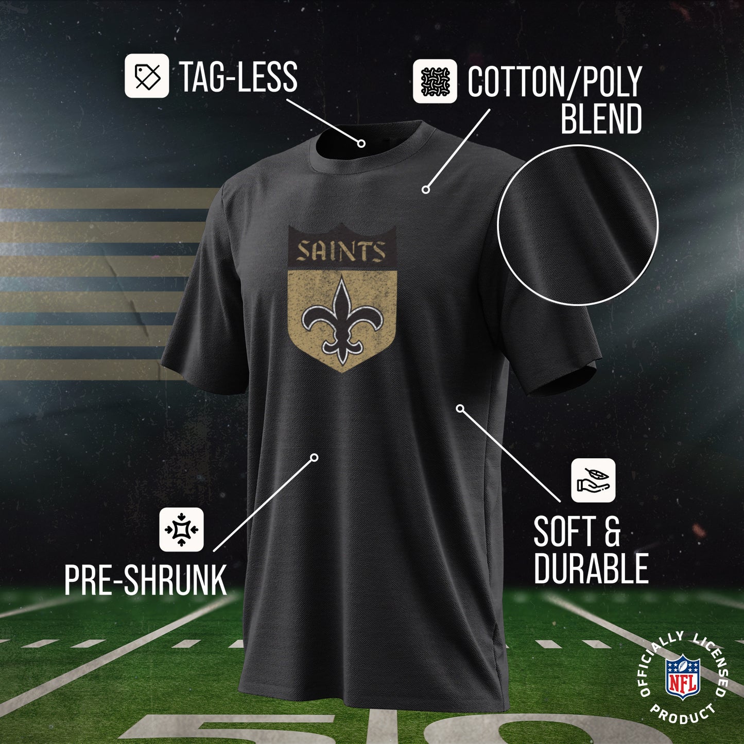 New Orleans Saints NFL Modern Throwback T-shirt - Black