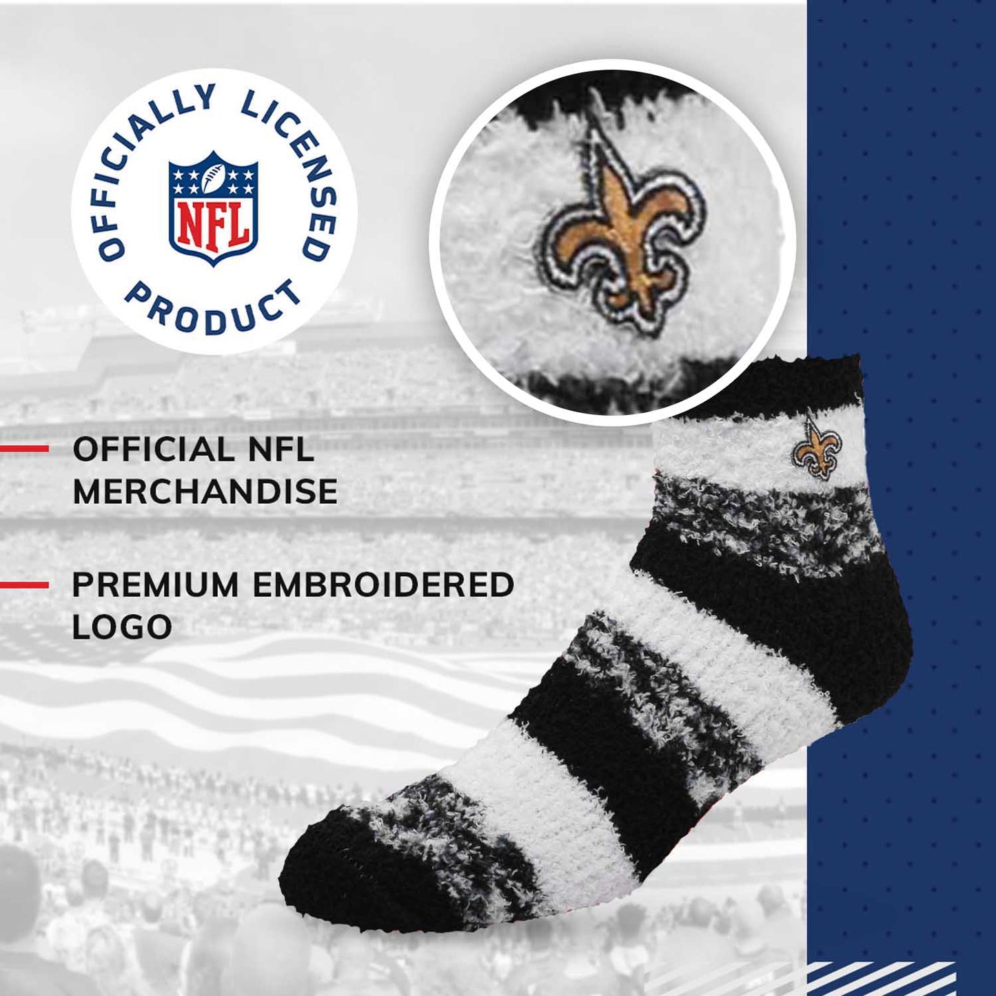 New Orleans Saints NFL Cozy Soft Slipper Socks - Black
