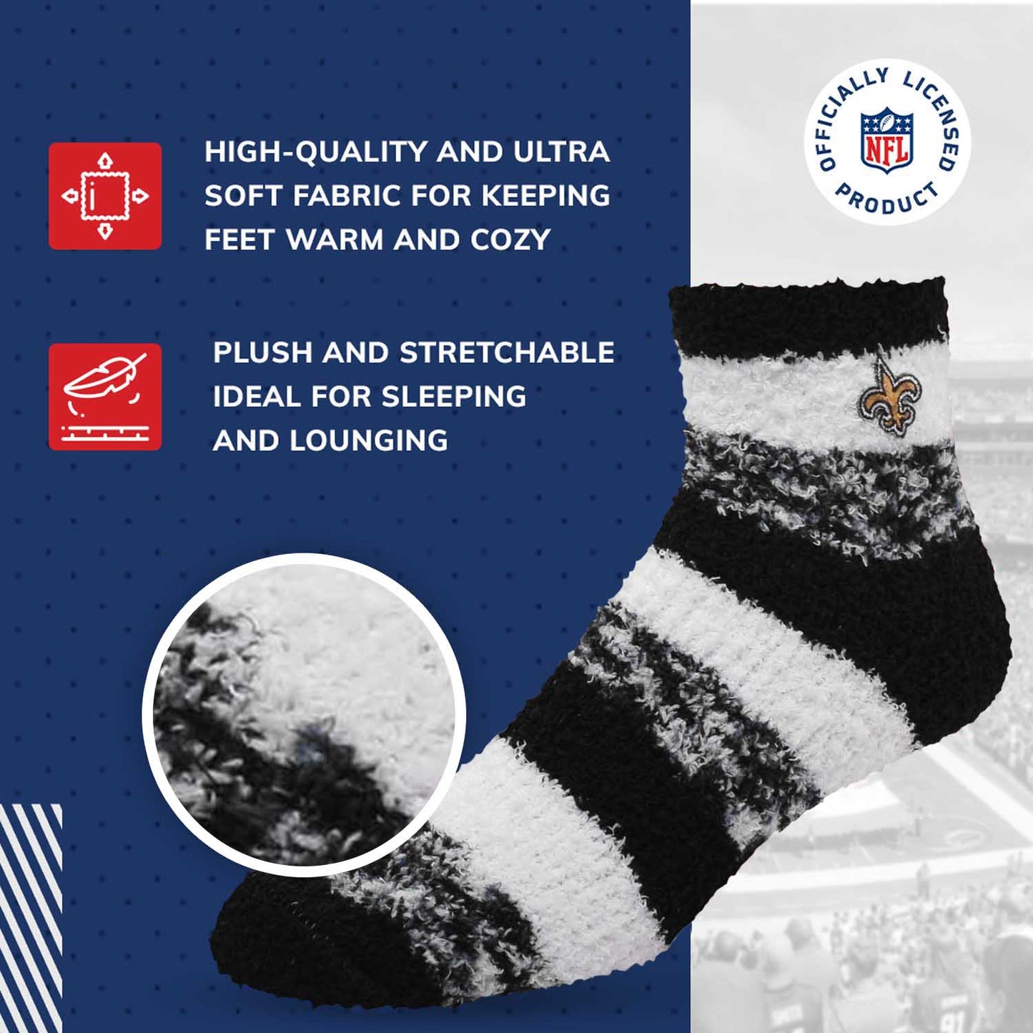 New Orleans Saints NFL Cozy Soft Slipper Socks - Black