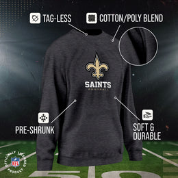 New Orleans Saints Women's NFL Ultimate Fan Logo Slouchy Crewneck -Tagless Fleece Lightweight Pullover - Charcoal