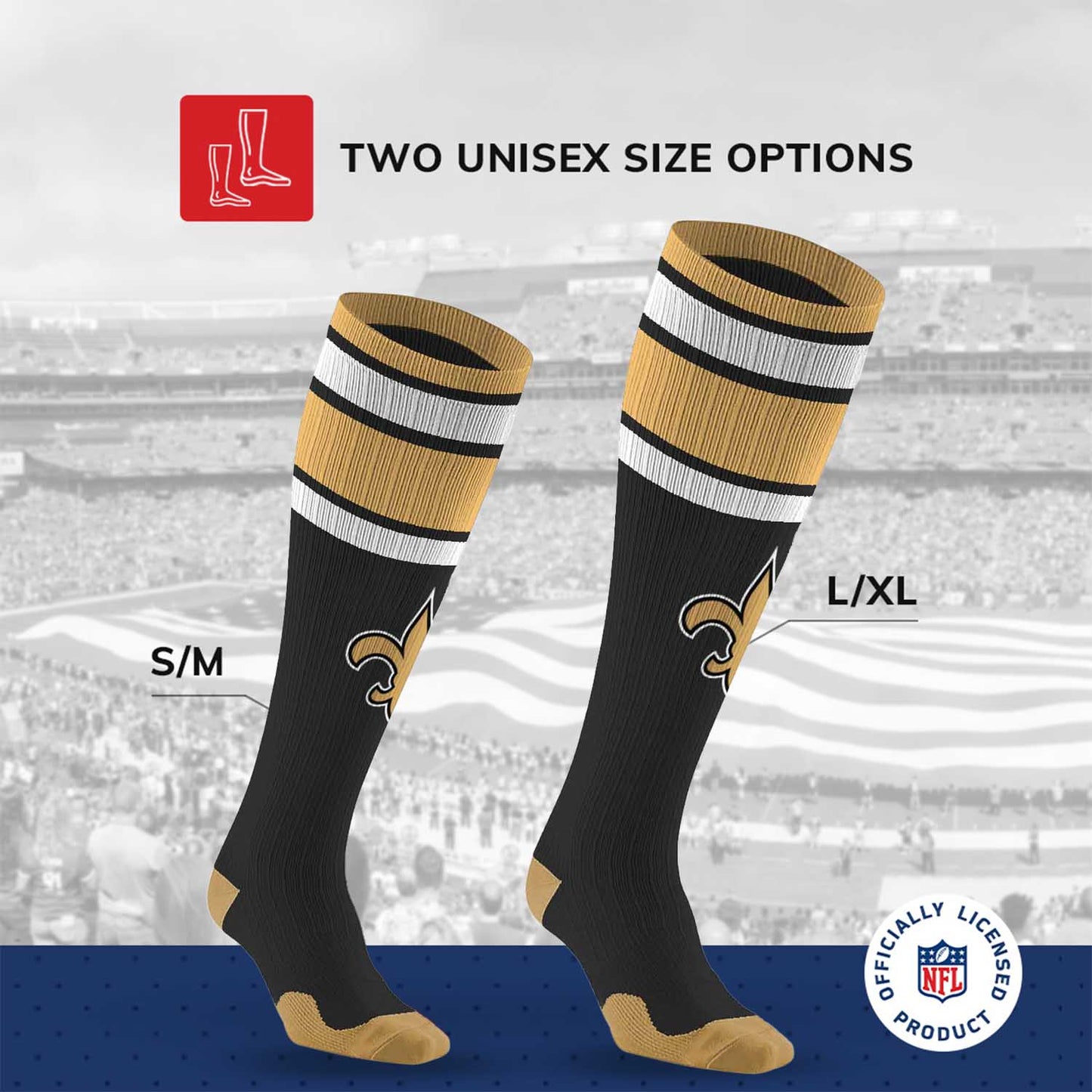 New Orleans Saints NFL Adult Knee High-Performance Socks - Black