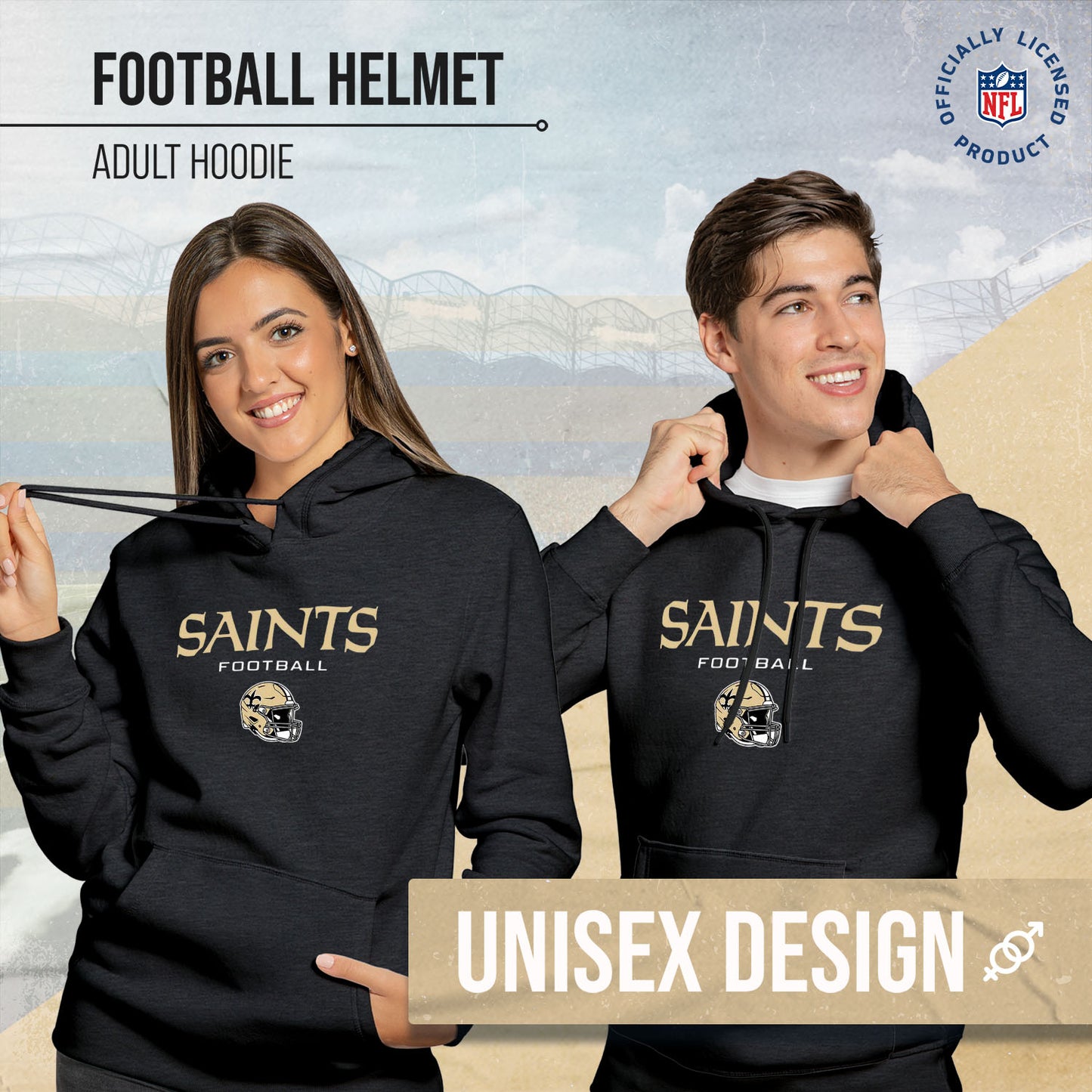 New Orleans Saints Adult NFL Football Helmet Heather Hooded Sweatshirt  - Charcoal