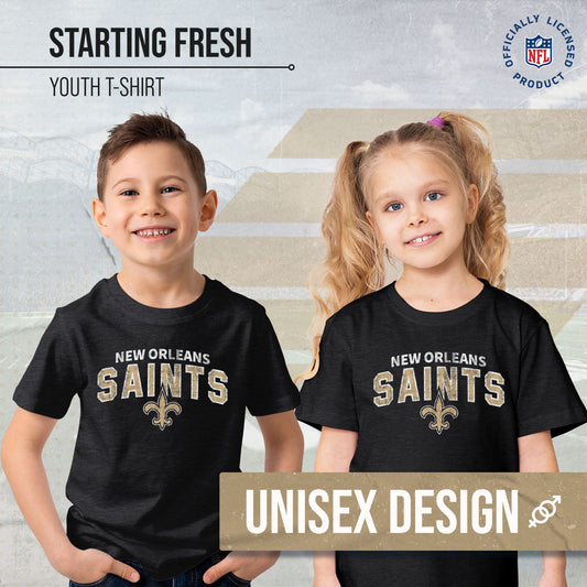 New Orleans Saints NFL Youth Starting Fresh Tee- Pro Football Tag-Less T-Shirt For Boys & Girls - Black