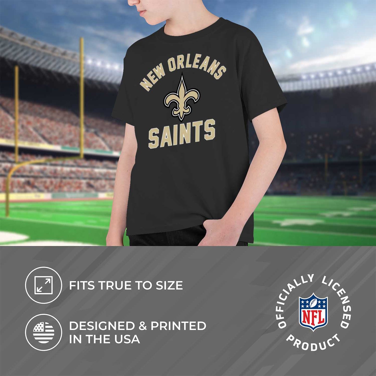 New Orleans Saints NFL Youth Gameday Football T-Shirt - Black