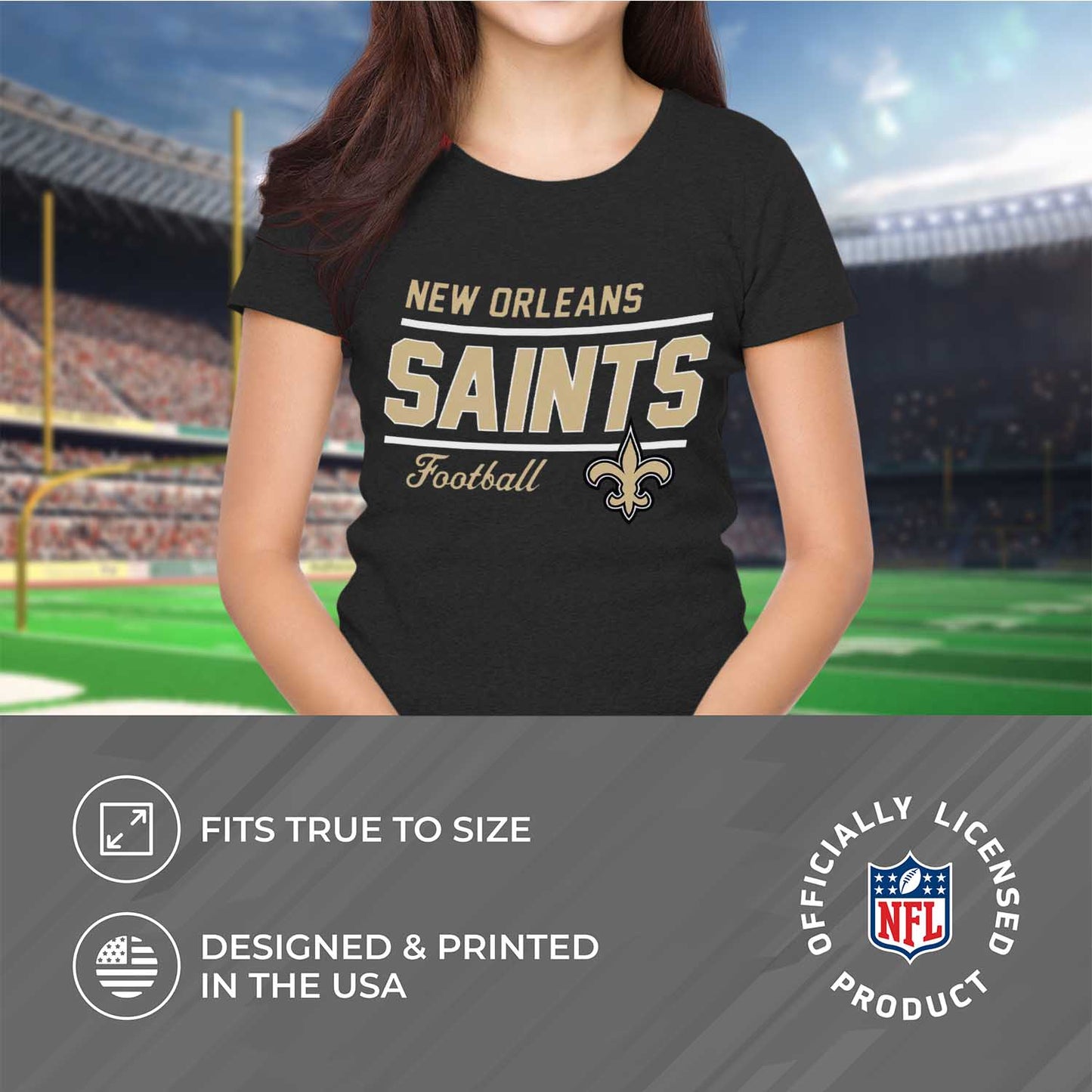 New Orleans Saints NFL Womens Plus Size Relaxed Fit T-Shirt - Black
