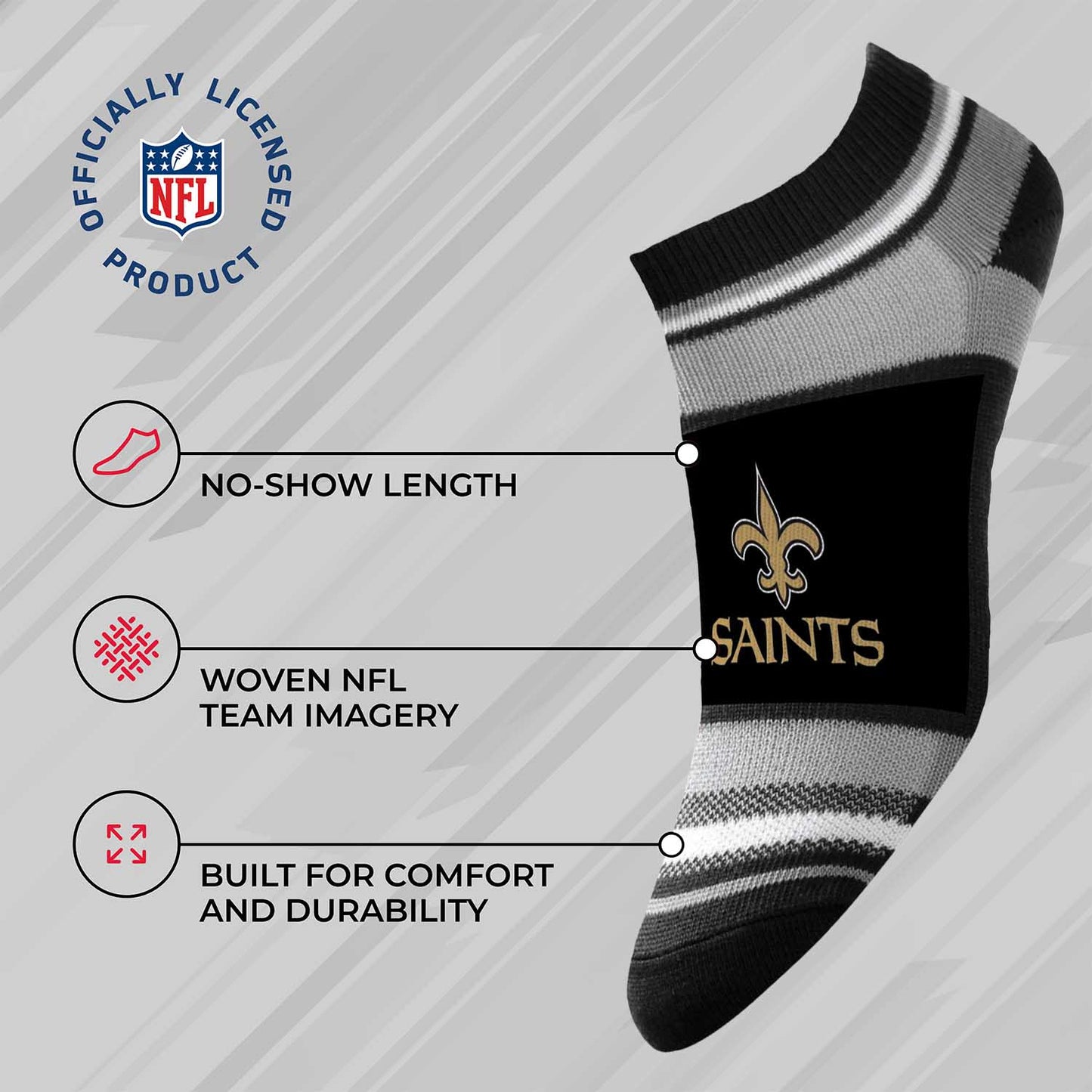 New Orleans Saints NFL Adult Marquis Addition No Show Socks - Black