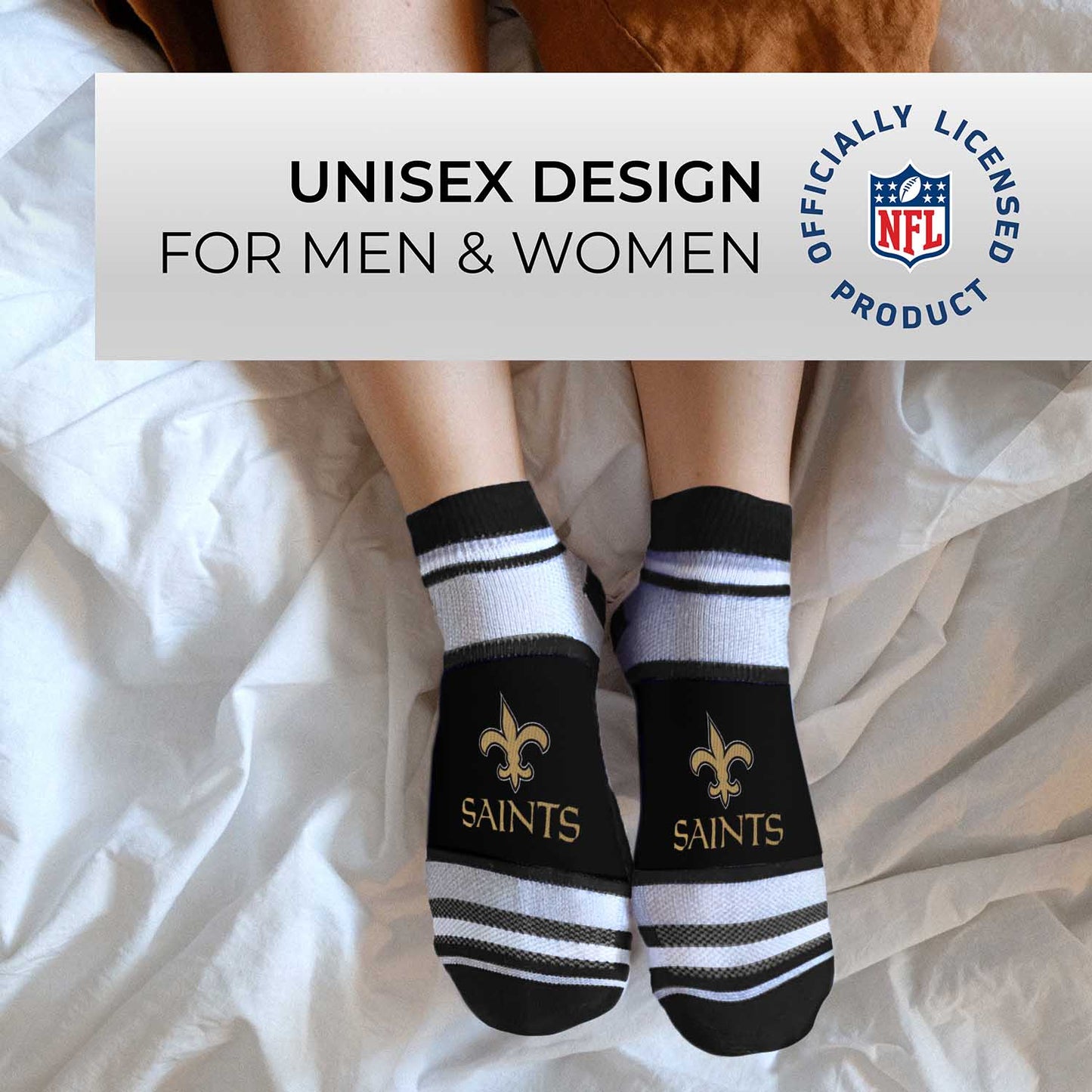 New Orleans Saints NFL Adult Marquis Addition No Show Socks - Black