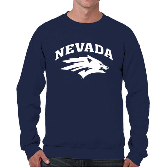 Nevada Wolf Pack Campus Colors Adult Arch & Logo Soft Style Gameday Crewneck Sweatshirt  - Navy