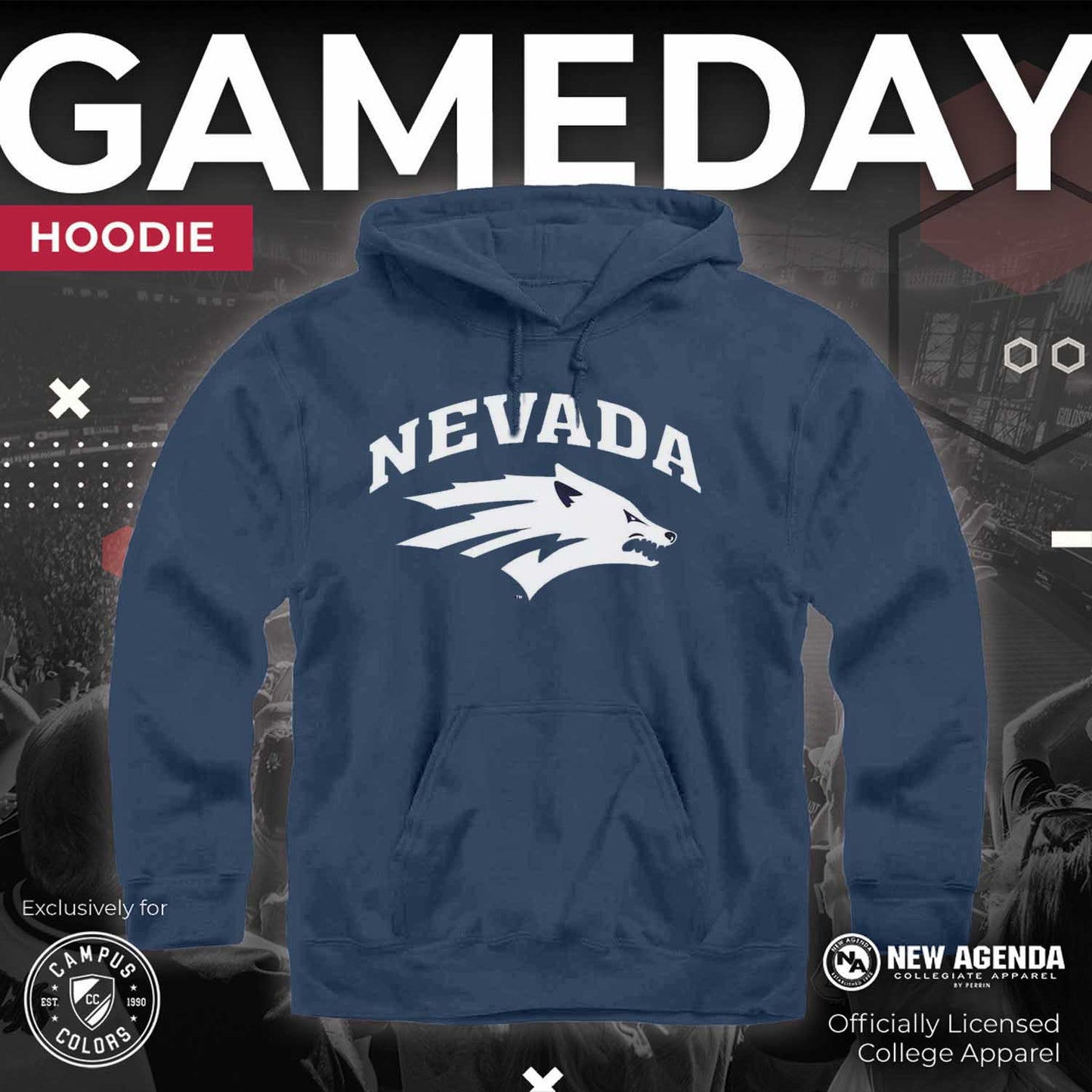 Nevada Wolf Pack Adult Arch & Logo Soft Style Gameday Hooded Sweatshirt - Navy