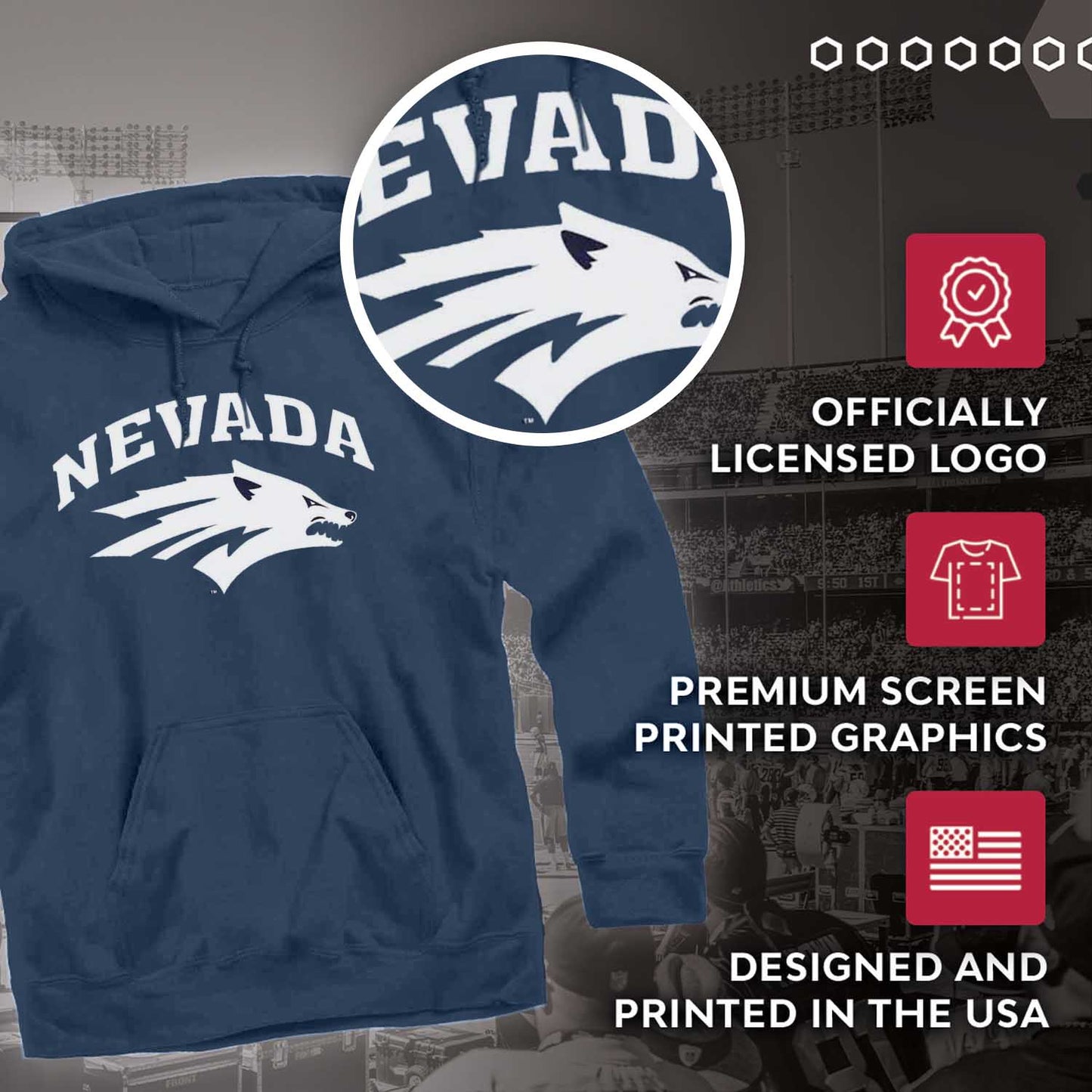 Nevada Wolf Pack Adult Arch & Logo Soft Style Gameday Hooded Sweatshirt - Navy