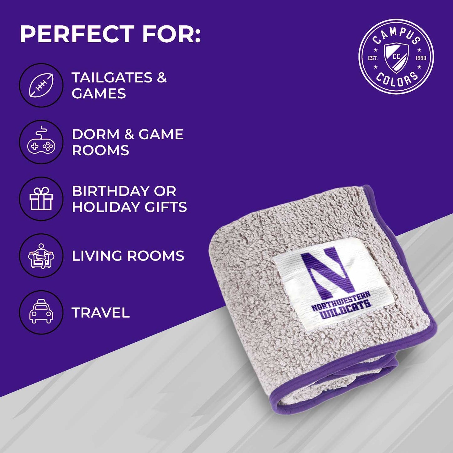 Northwestern Wildcats NCAA Silk Sherpa College Throw Blanket - Purple