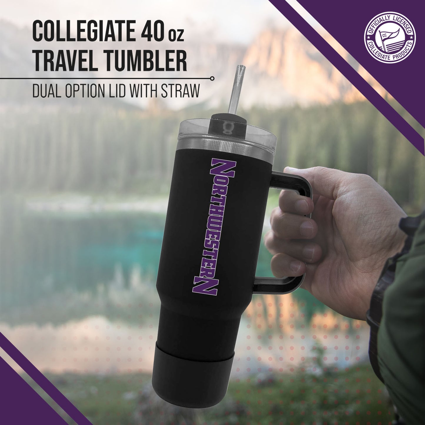 Northwestern Wildcats College & University 40 oz Travel Tumbler With Handle - Black