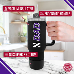 Northwestern Wildcats Collegiate 40oz Stainless Steel Travel Tumbler with Handle for Dad - Black