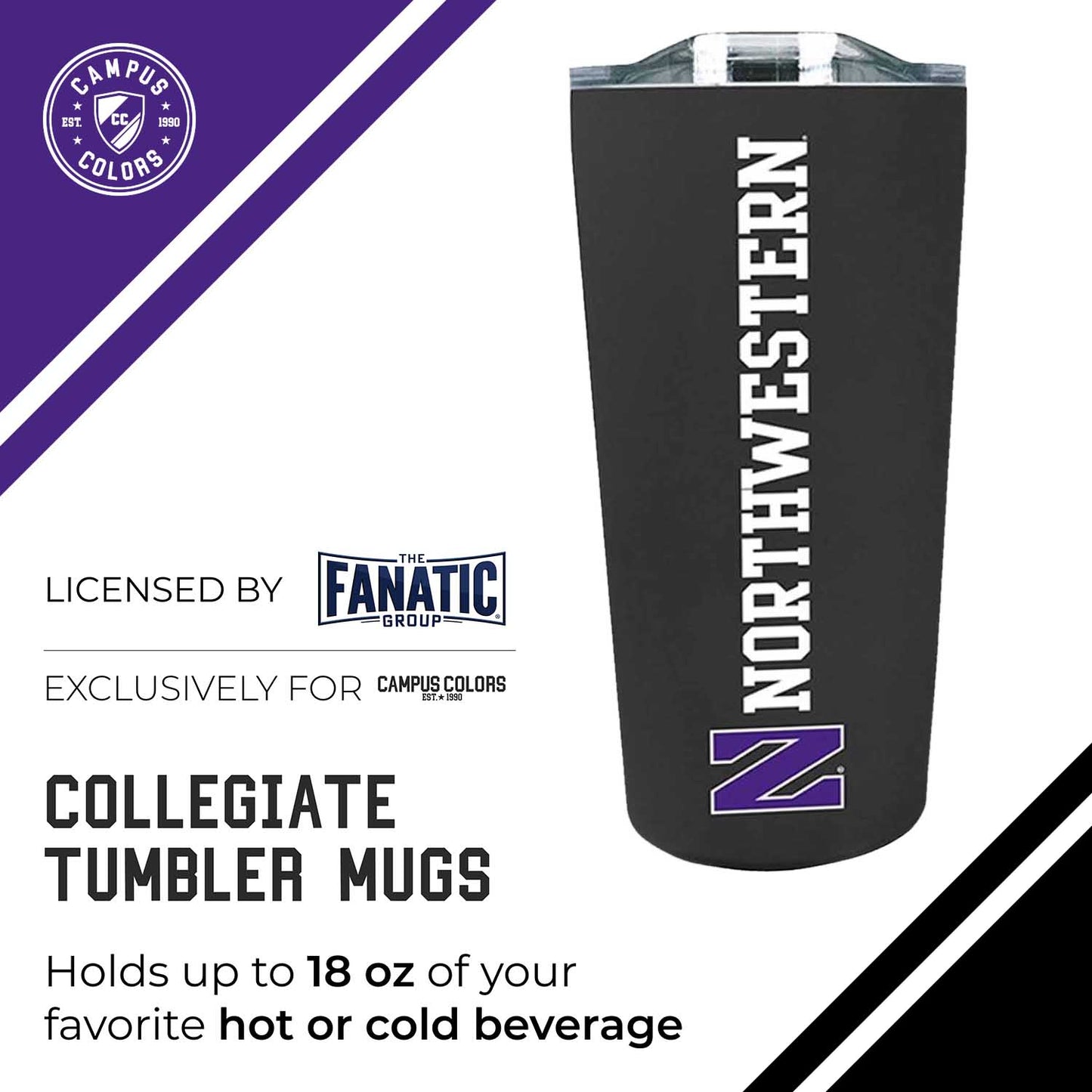 Northwestern Wildcats NCAA Stainless Steel Tumbler perfect for Gameday - Black