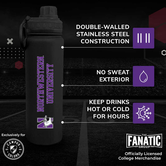 Northwestern Wildcats NCAA Stainless Steel Water Bottle - Black