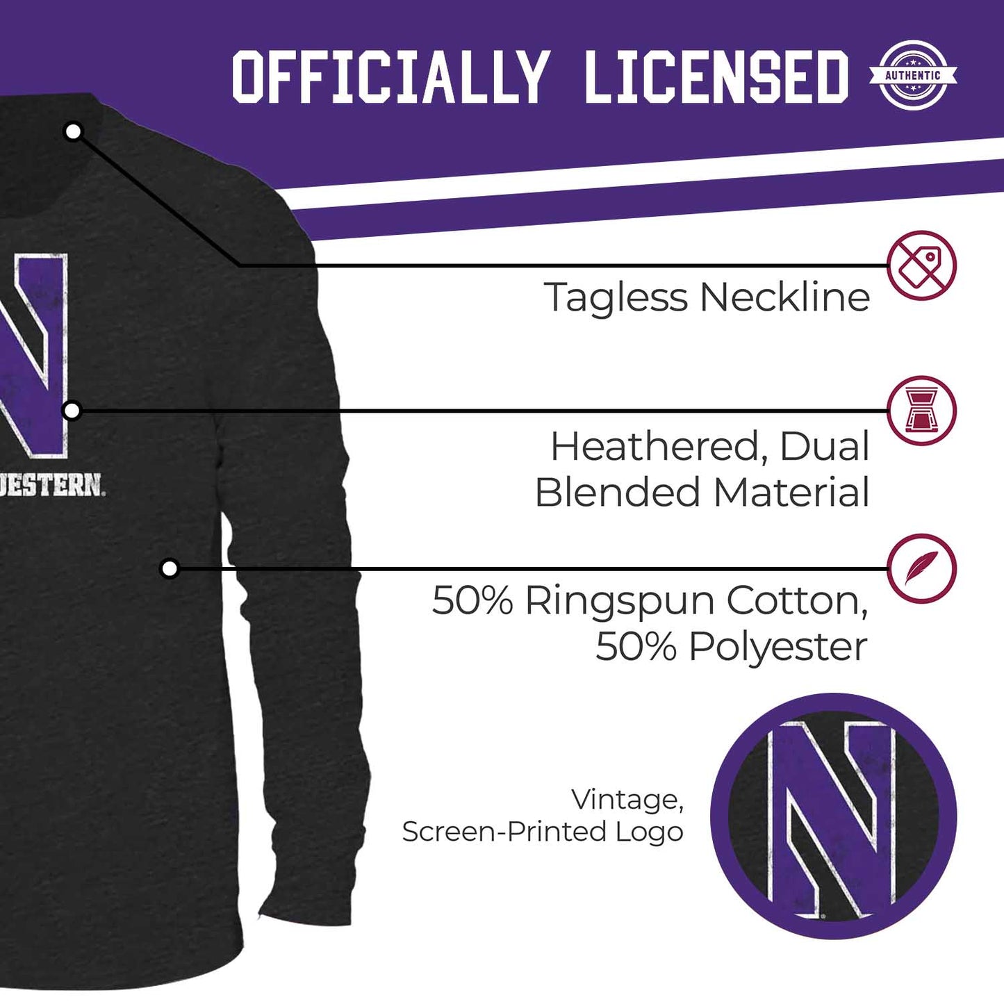 Northwestern Wildcats NCAA MVP Adult Long-Sleeve Shirt - Black