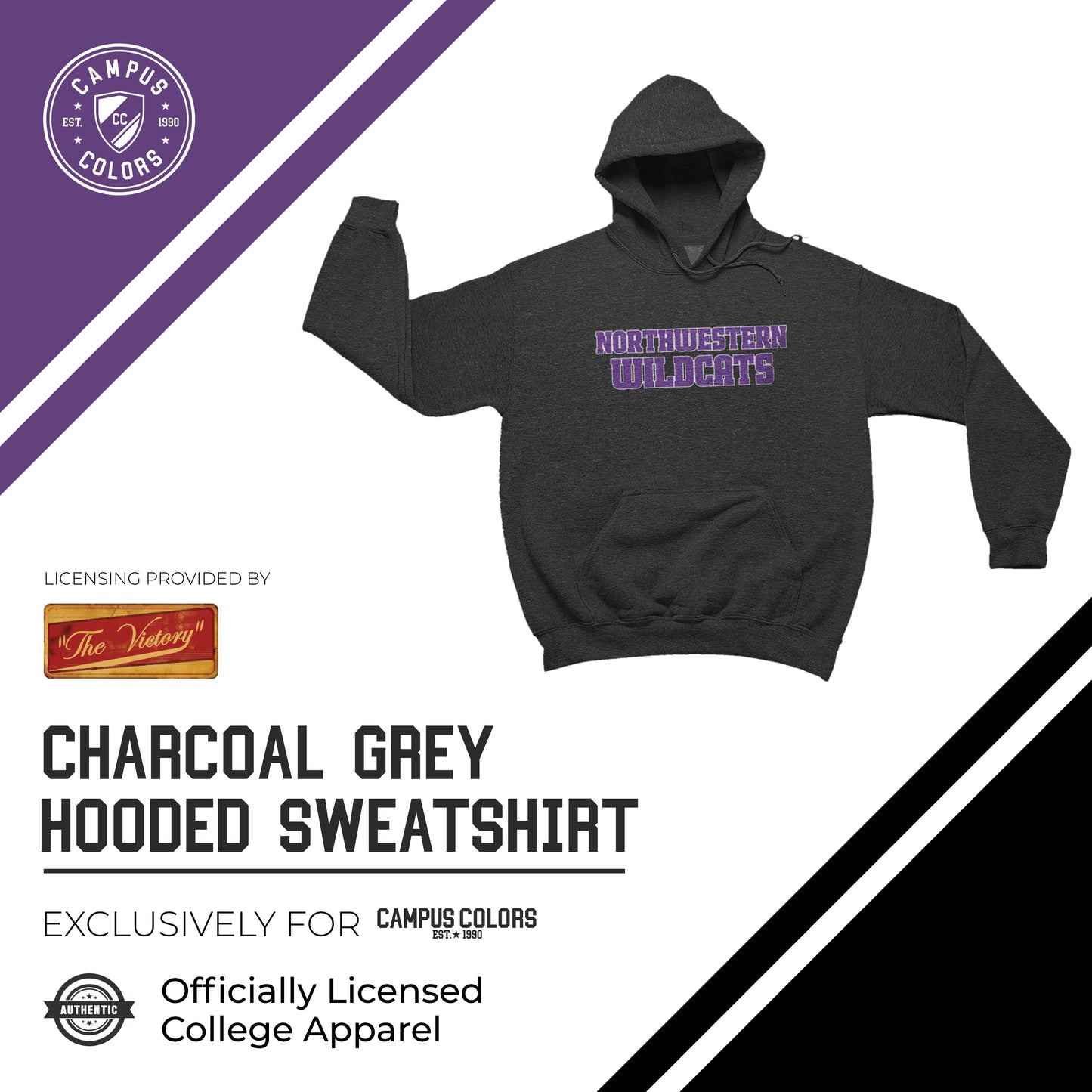 Northwestern Wildcats NCAA Adult Cotton Blend Charcoal Hooded Sweatshirt - Charcoal