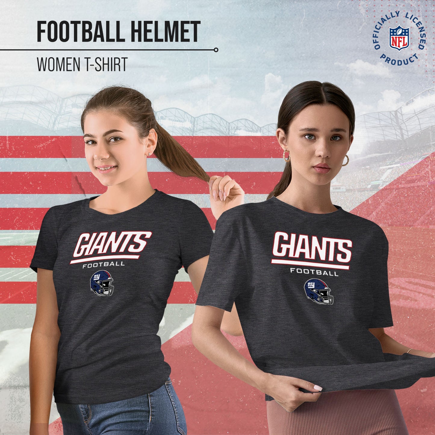 New York Giants Women's NFL Football Helmet Short Sleeve Tagless T-Shirt - Charcoal