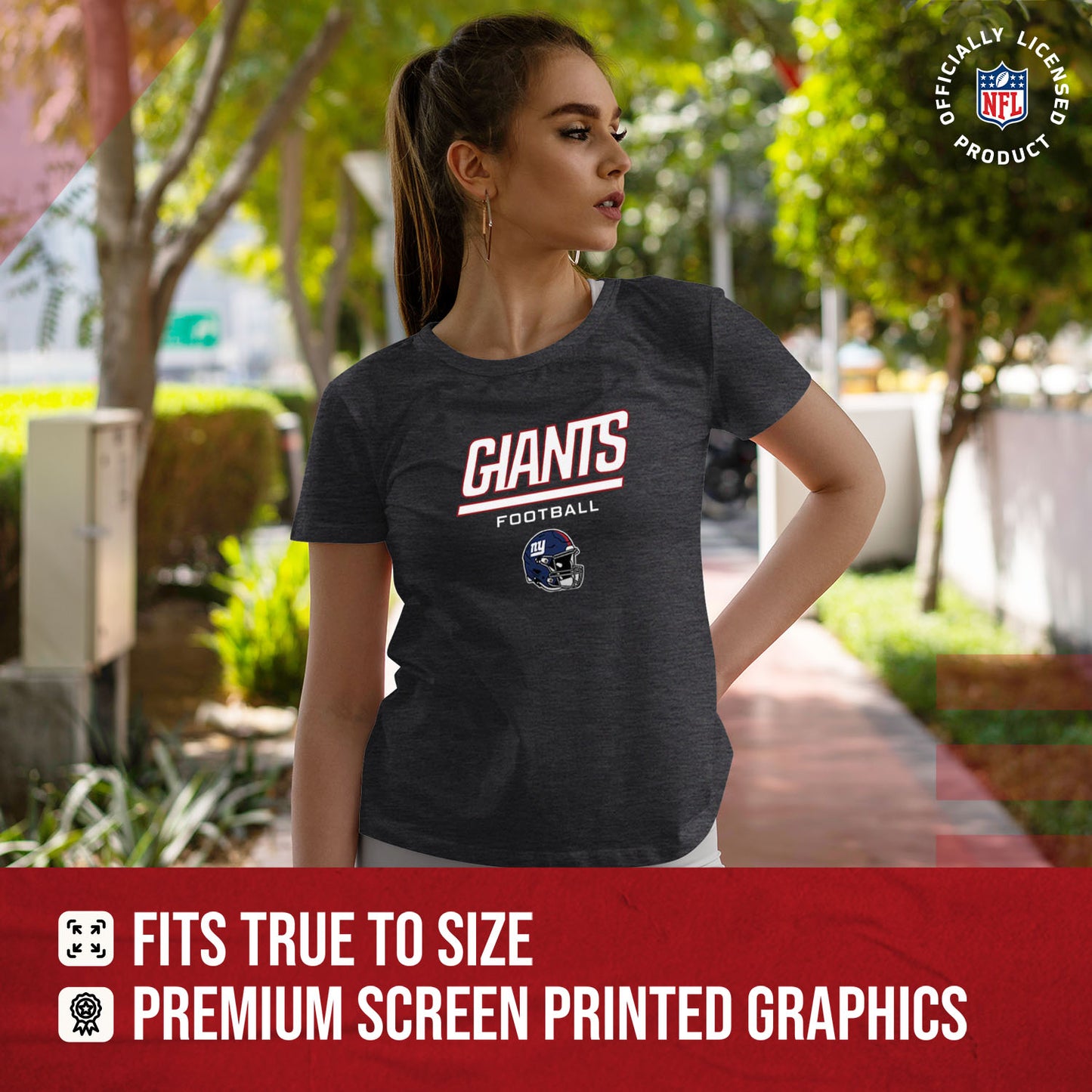 New York Giants Women's NFL Football Helmet Short Sleeve Tagless T-Shirt - Charcoal