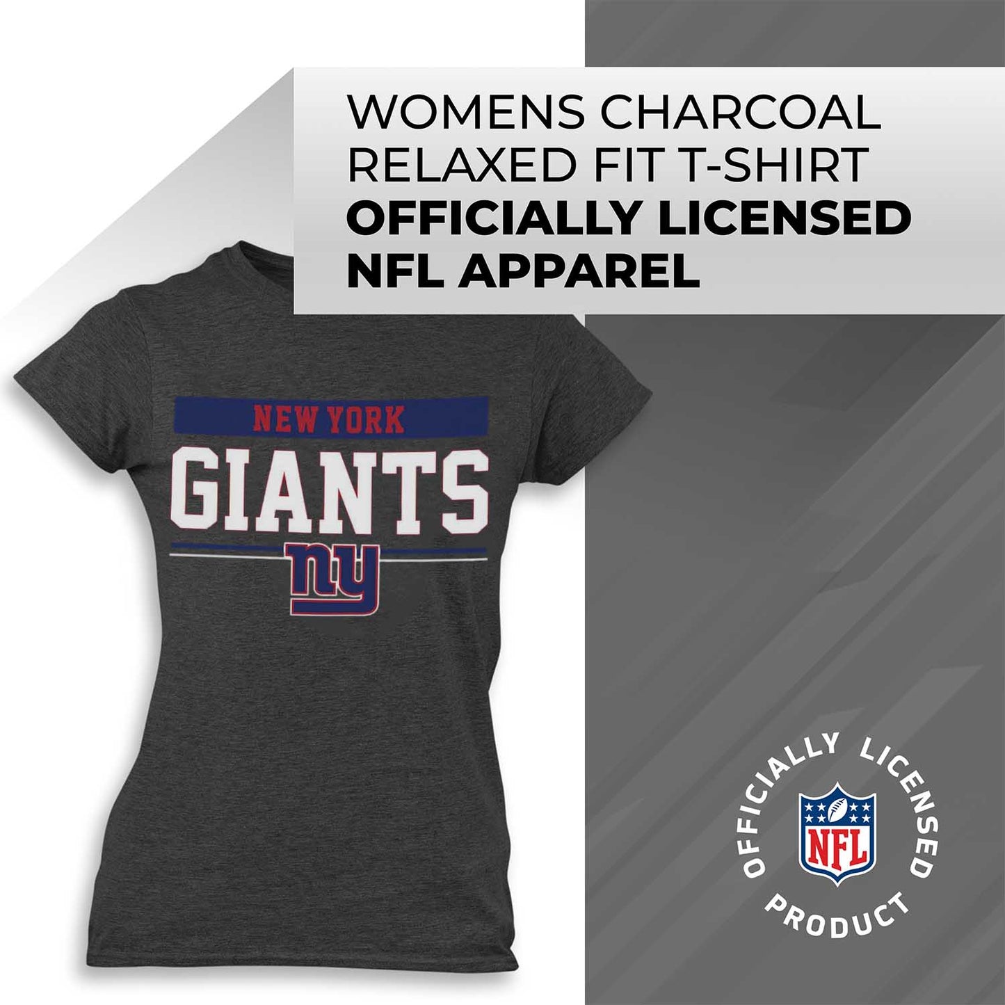 New York Giants NFL Women's Team Block Plus Sized Relaxed Fit T-Shirt - Charcoal