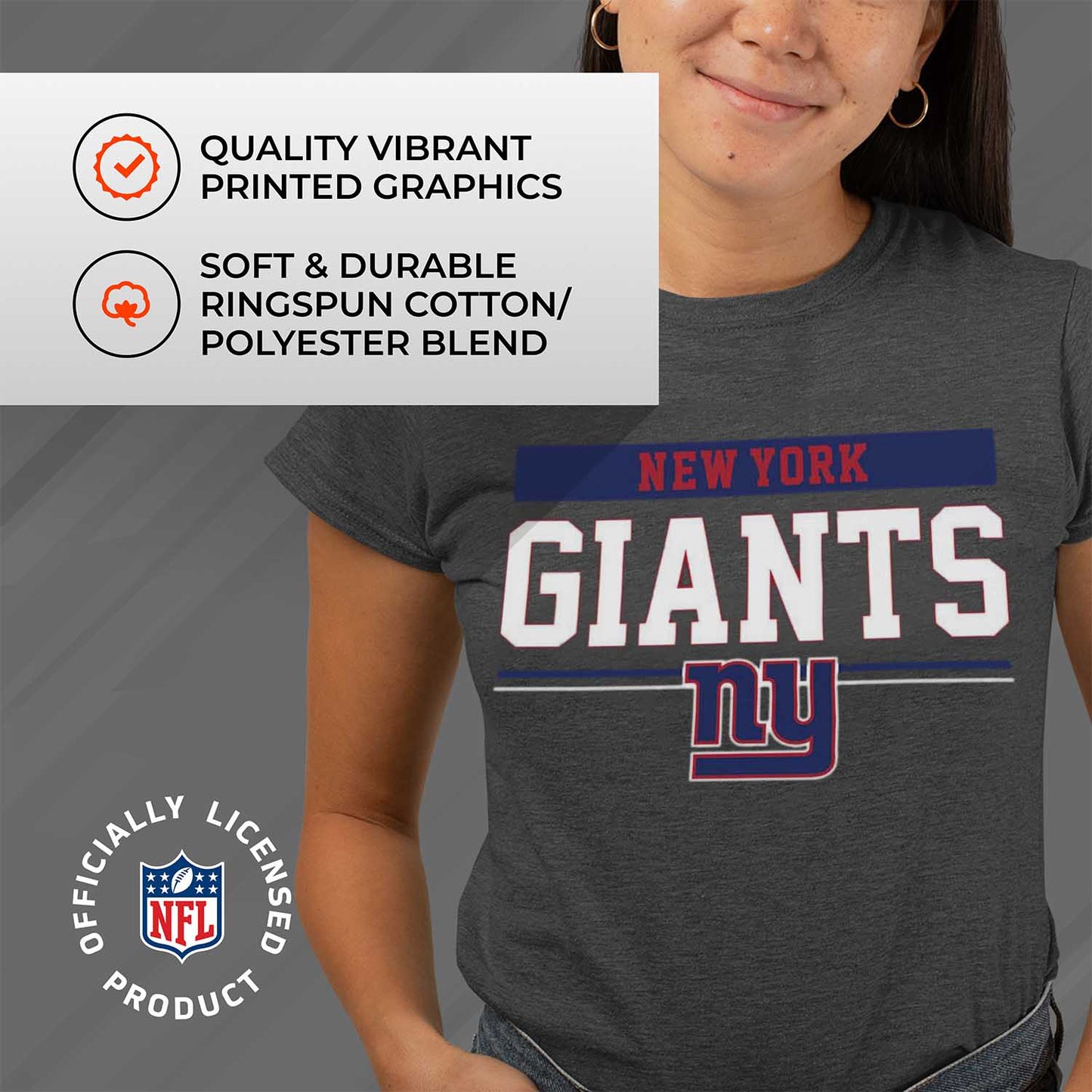 New York Giants NFL Women's Team Block Charcoal Tagless T-Shirt - Charcoal