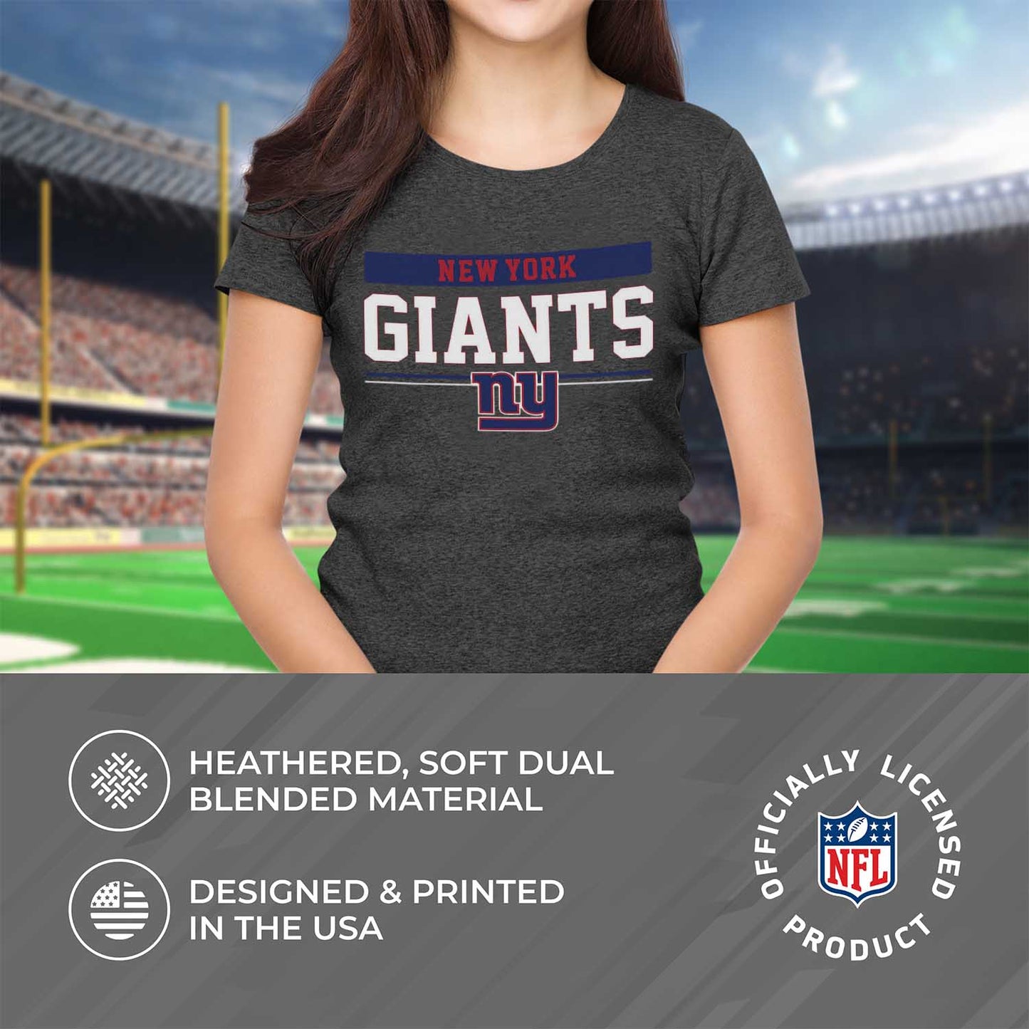 New York Giants NFL Women's Team Block Plus Sized Relaxed Fit T-Shirt - Charcoal