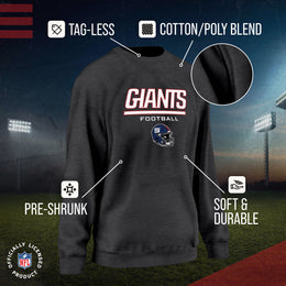New York Giants Women's NFL Football Helmet Charcoal Slouchy Crewneck -Tagless Lightweight Pullover - Charcoal