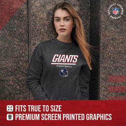 New York Giants Women's NFL Football Helmet Charcoal Slouchy Crewneck -Tagless Lightweight Pullover - Charcoal