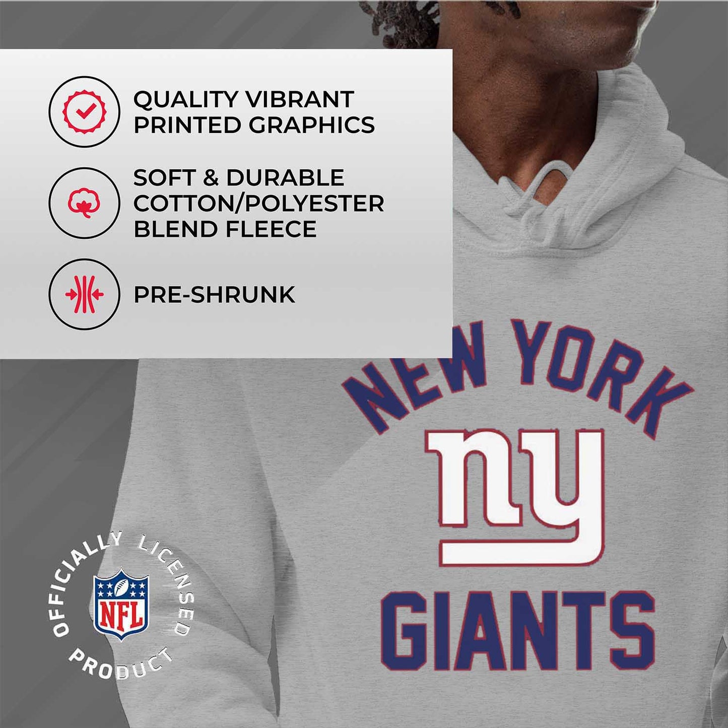 New York Giants NFL Adult Gameday Hooded Sweatshirt - Sport Gray