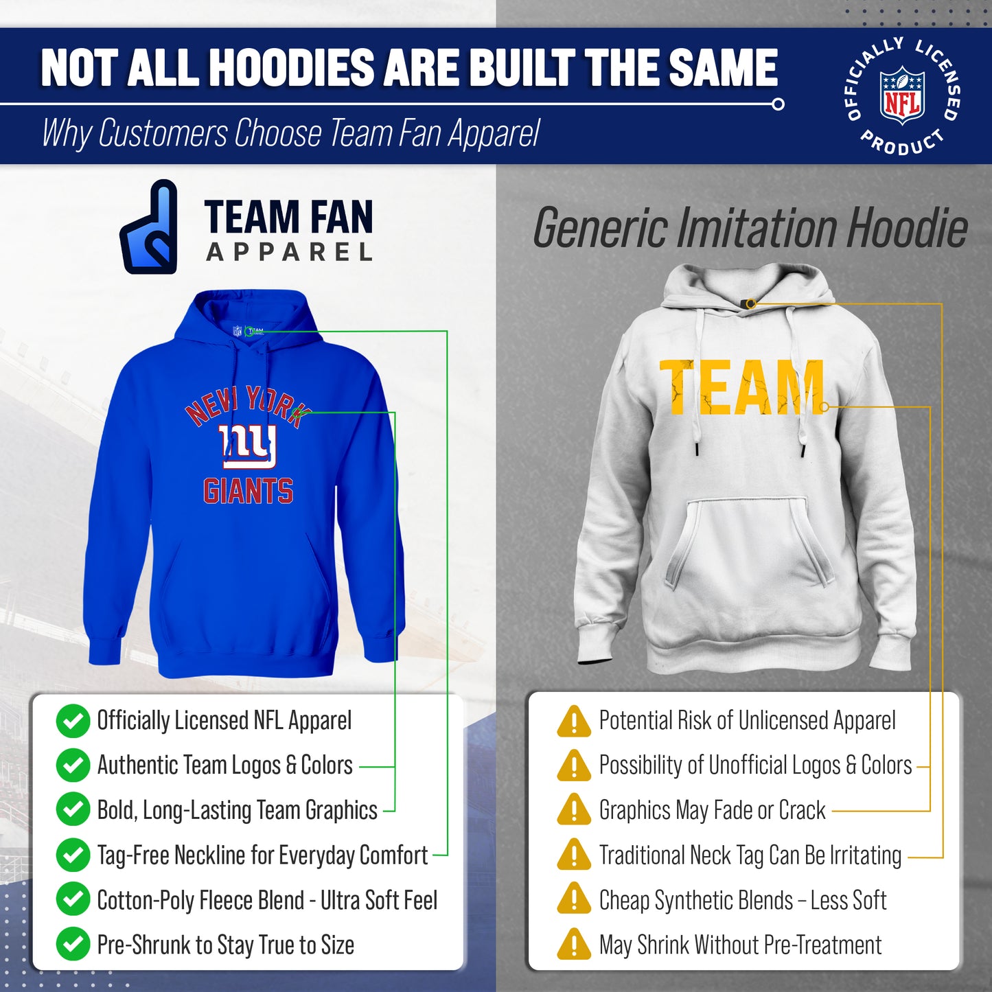 New York Giants NFL Adult Gameday Hooded Sweatshirt - Royal